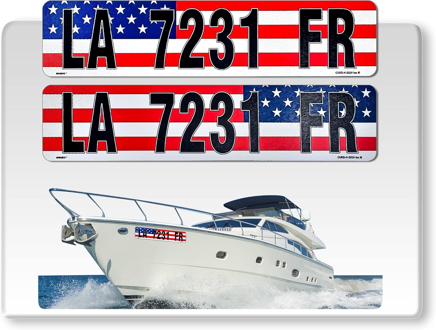 Super Reflective BowBrite Custom Boat Registration Numbers and Letters, Pack of 1 (2pcs) Custom Boat Lettering, Highly Reflective Vinyl Decal Boat Decal Stickers (American Flag)