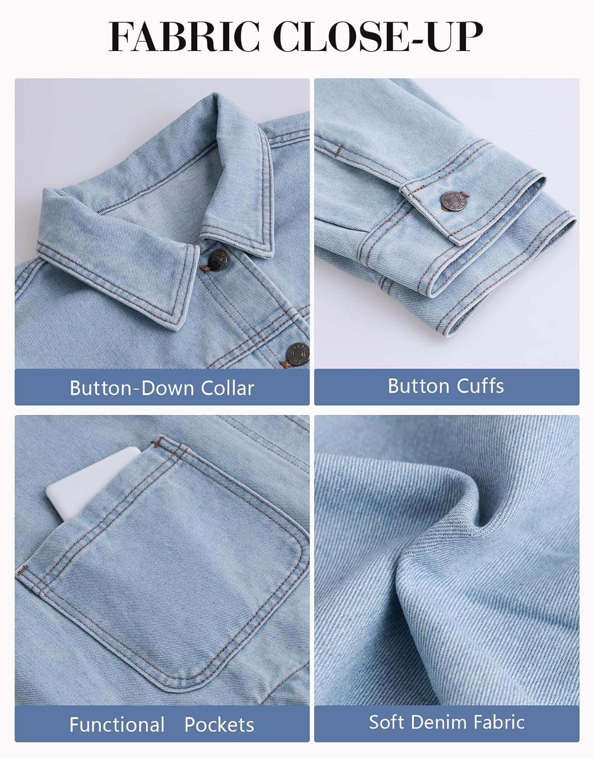 Kedera Women's Denim Jacket Shacket Button Down Long Sleeves Trendy Oversized Fit Jean Coat - Image 6