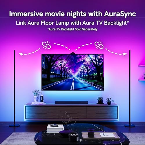 Miniatura 4 de RGBWIC Aura - Lámpara de pie ambiental, 1000 lúmenes, lámpara de pie LED inteligente de metal con 16 millones de iluminación ambiental que cambia de