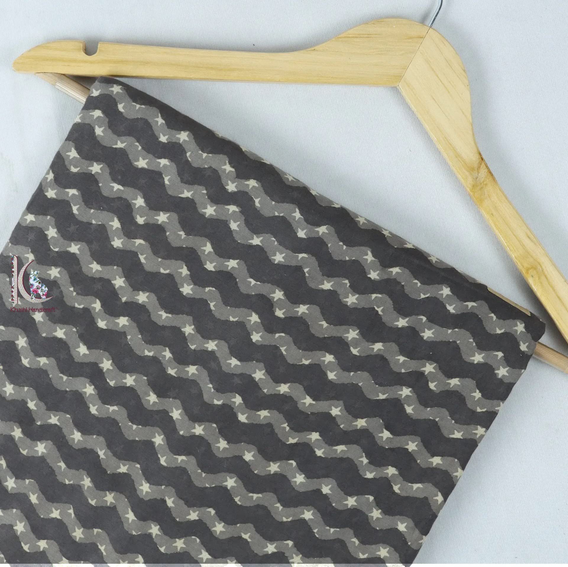 Khushi Handicraft Kashish Fabric Floral Pattern Jaipuri Hand Block Print Unstitched 100% Cotton Kashish Fabric 3 Meter Dark Grey Line