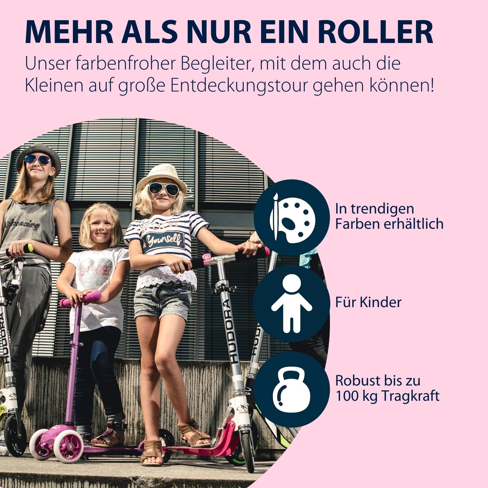HUDORA BigWheel 125 Scooter - Sicherer & hochwertiger Aluminium-Roller für Kinder - Höhenverstellbarer & zusammenklappbarer Cityroller für bis zu 100kg - Stabiler Tretroller mit Tragegurt