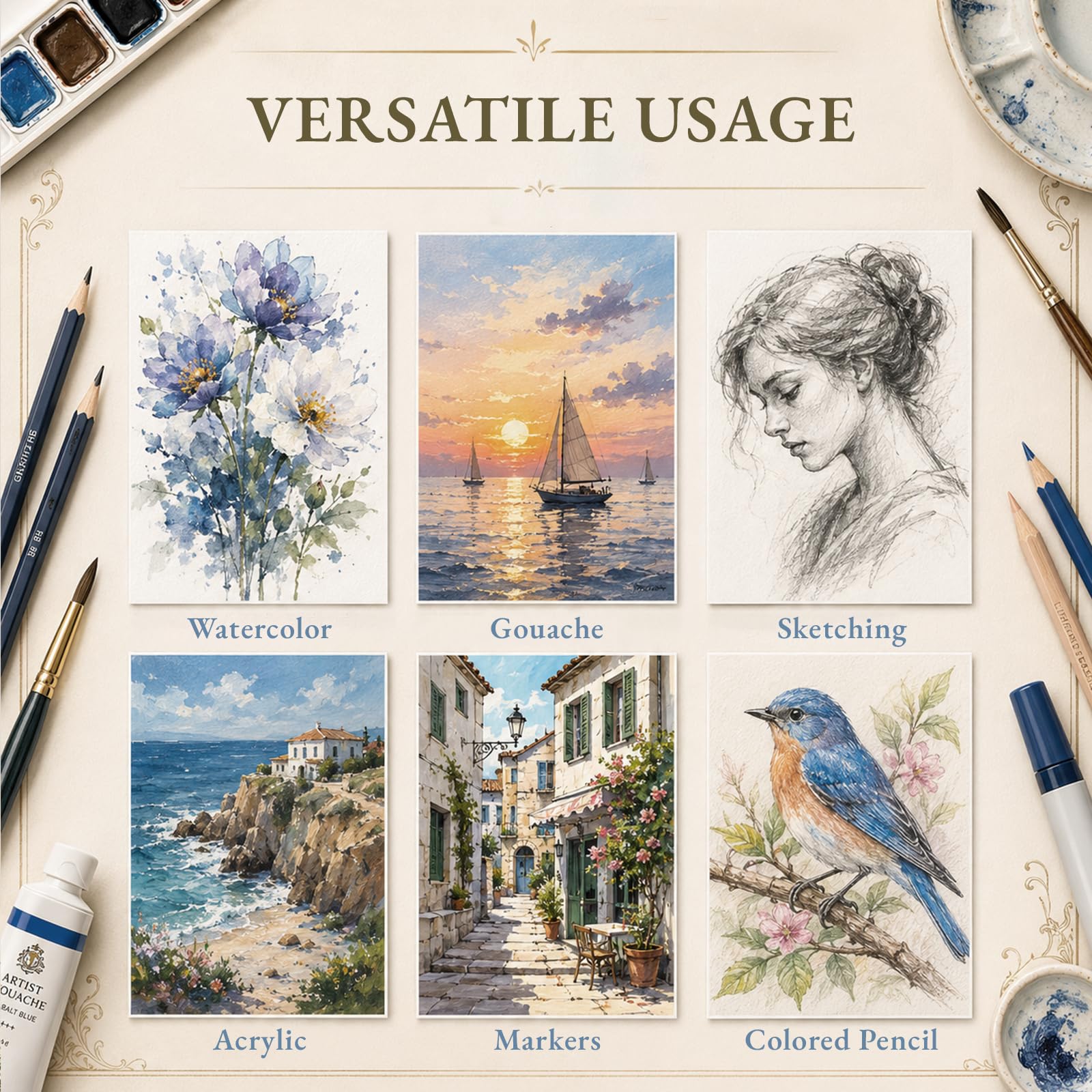 Somime Bloc de papier aquarelle 22,9 x 30,5 cm, 20 feuilles, 63,5 kg/300 g/m², papier aquarelle pressé à froid, livre de peinture d'artiste sans acide pour peinture à l'aquarelle et à la gouache