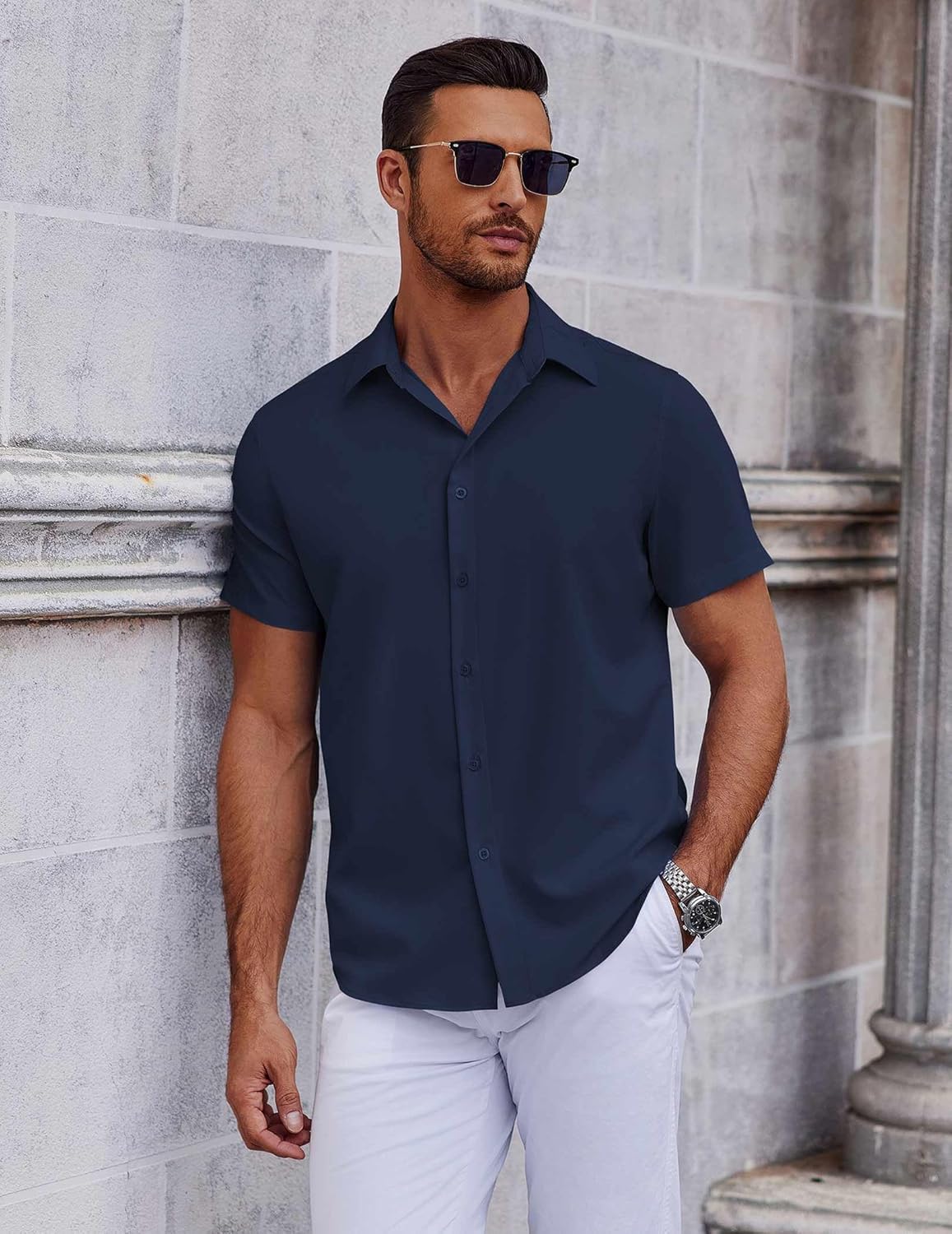 COOFANDY Mens Short Sleeve Button Down Shirts Casual Summer Shirt Untucked Dress Shirts - Image 3