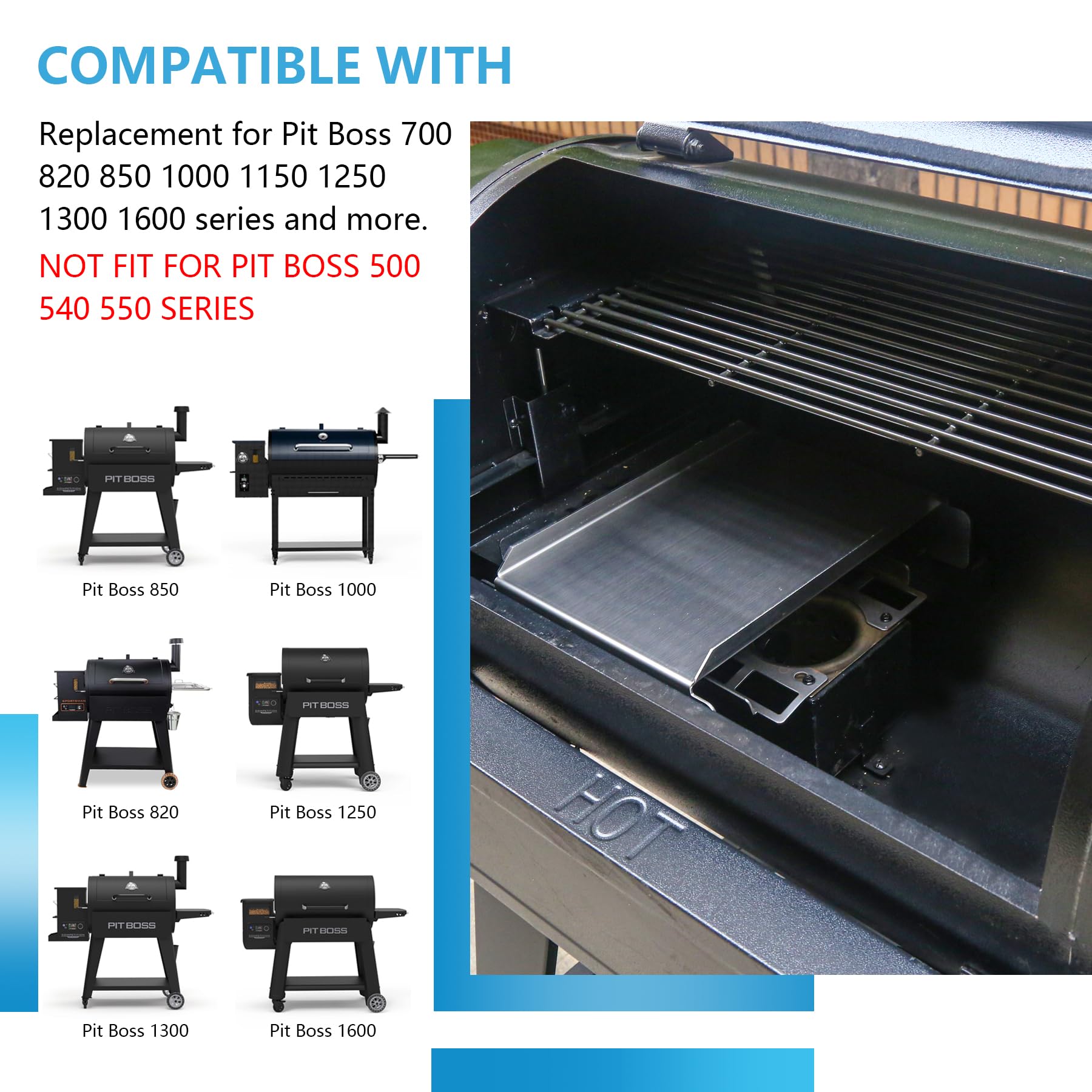 Stainless Steel Grill Heat Baffle Diffuser Replacement for Pit Boss 700 820 850 1000 1150 1250 1300 1600 Series Pellet Smoker Grill Accessories etc.,Modified Flame Tamer for Pit Boss Heat Deflector