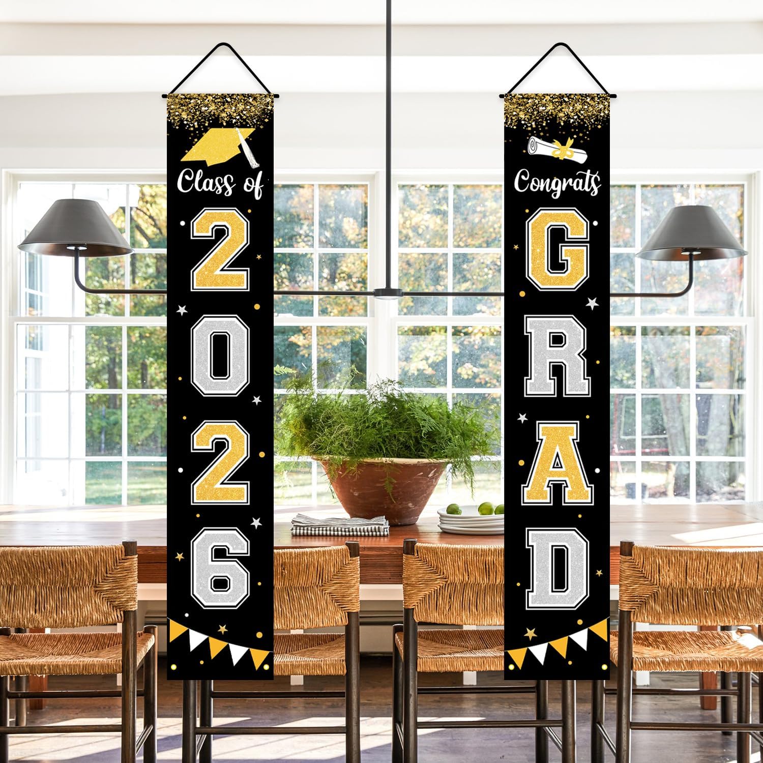Graduation Decorations 2026 GRAD Banner Black Porch Door Sign Welcome Banner For Indoor Outdoor Wall Graduation Decorations Class of 2026