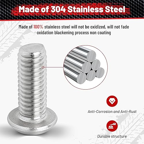 Miniatura 4 de RED WOLF 20 tornillos de cabeza de botón de 38-16 x 1 pulgada con unidad hexagonal Allen 18-8 304 cabeza hexagonal de acero inoxidable rosca gruesa