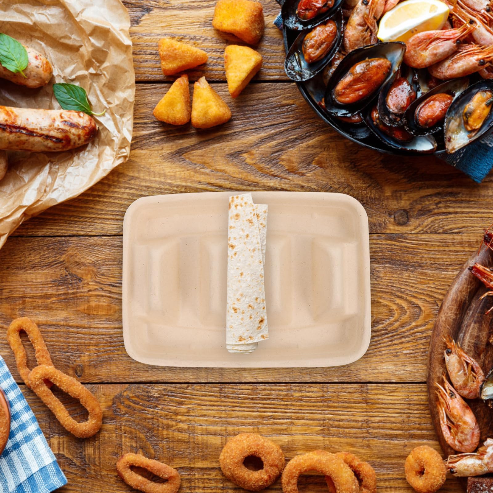 Scatole Porta Taco Monouso 50 Pezzi in Carta Beige | Tacos e Altri Cibi Simili, Leggere e Multiuso, Adatte a Cucina e Feste