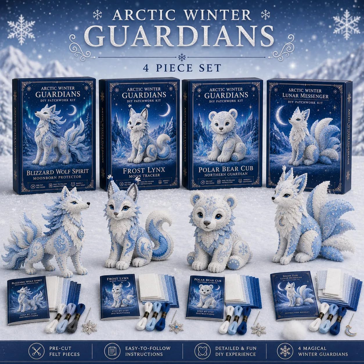 Arctic Winter Guardians zestaw patchworkowy DIY, seria Arctic Winter Series, filcowy zestaw do szycia, fantazyjne rzemiosło dla początkujących, zestaw do majsterkowania do dekoracji domu i dla
