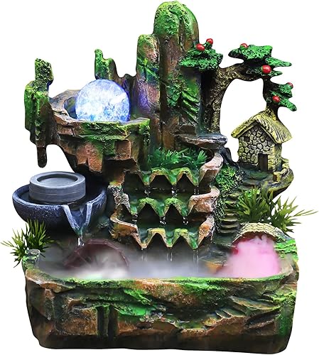 Fuente de escritorio para interiores, fuente de agua de mesa, mini fuente de rocalla, cascadas de montaña en cascada con atomizador para festivales,