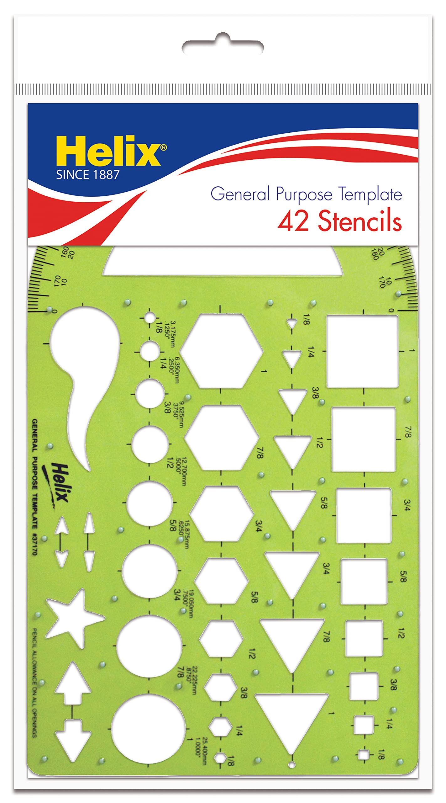 Helix - General Purpose Drawing Template - 41 Shapes - Durable - 5.5 Inch x 9.5 Inch - Ink Risers
