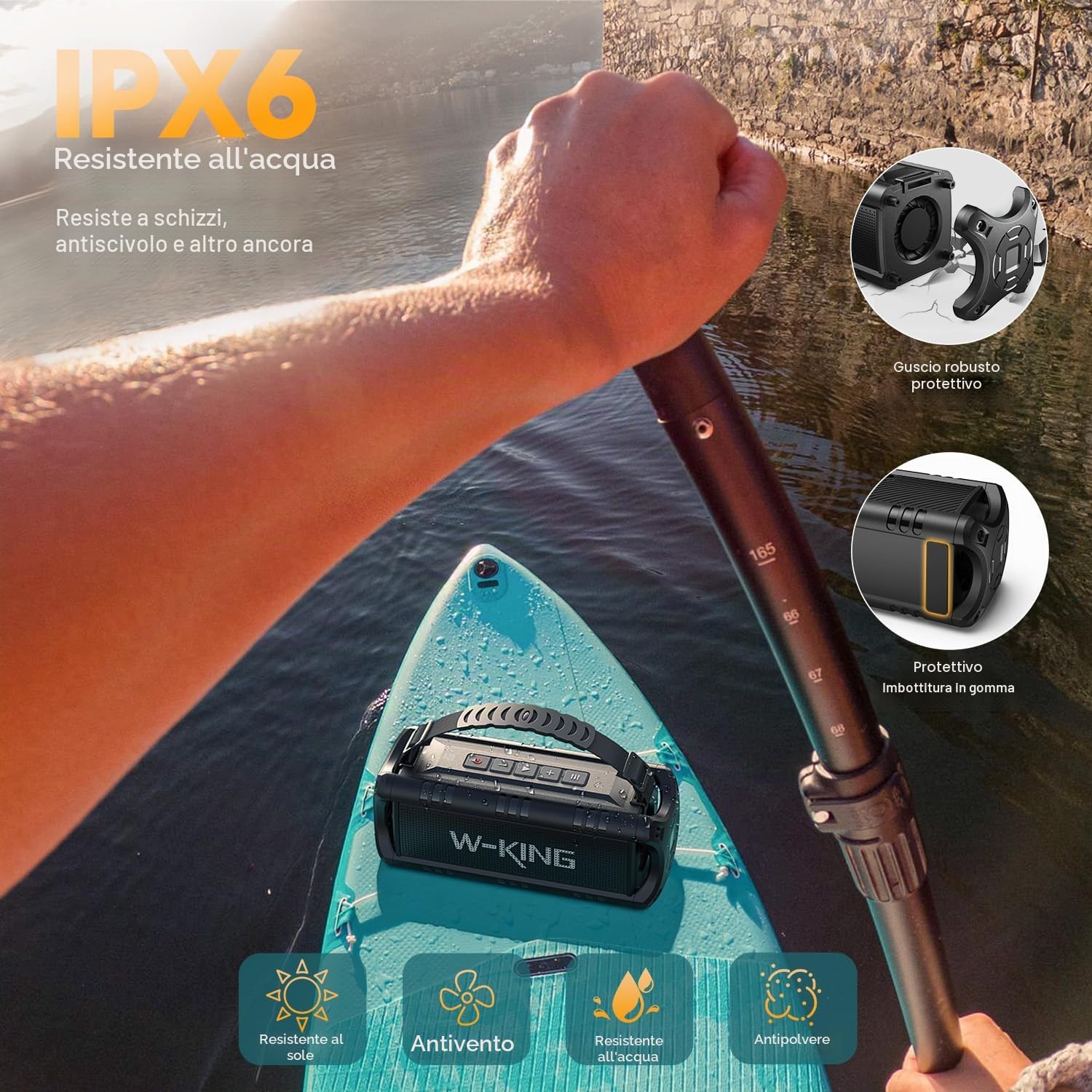 W-KING 30 W Altoparlante Bluetooth, altoparlante portatile, potente altoparlante, 24 ore di autonomia in lettura, batteria grande, scheda TF, chiavetta USB