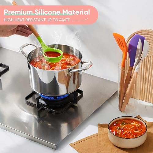Miniatura 7 de Herogo Juego de utensilios de cocina de 5 piezas, juego de utensilios de cocina de silicona con mango de madera, herramientas de cocina resistentes