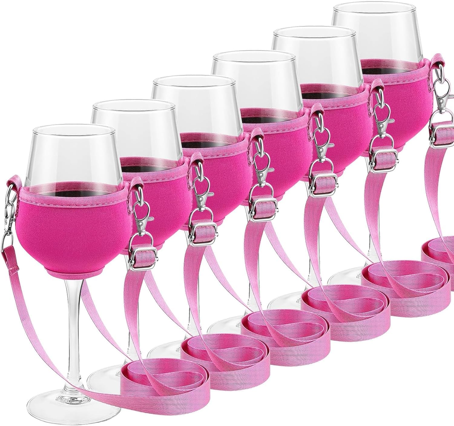 Hyxodjy 6 Stück Weinglashalter zum Umhängen Weinglas Halterung zum Umhängen,Tragbare Weinglashalter Becherhalter Festival Wine Glass Holder für Picknick, Party, Geburtstag, Hochzeit (Kein Weinglas