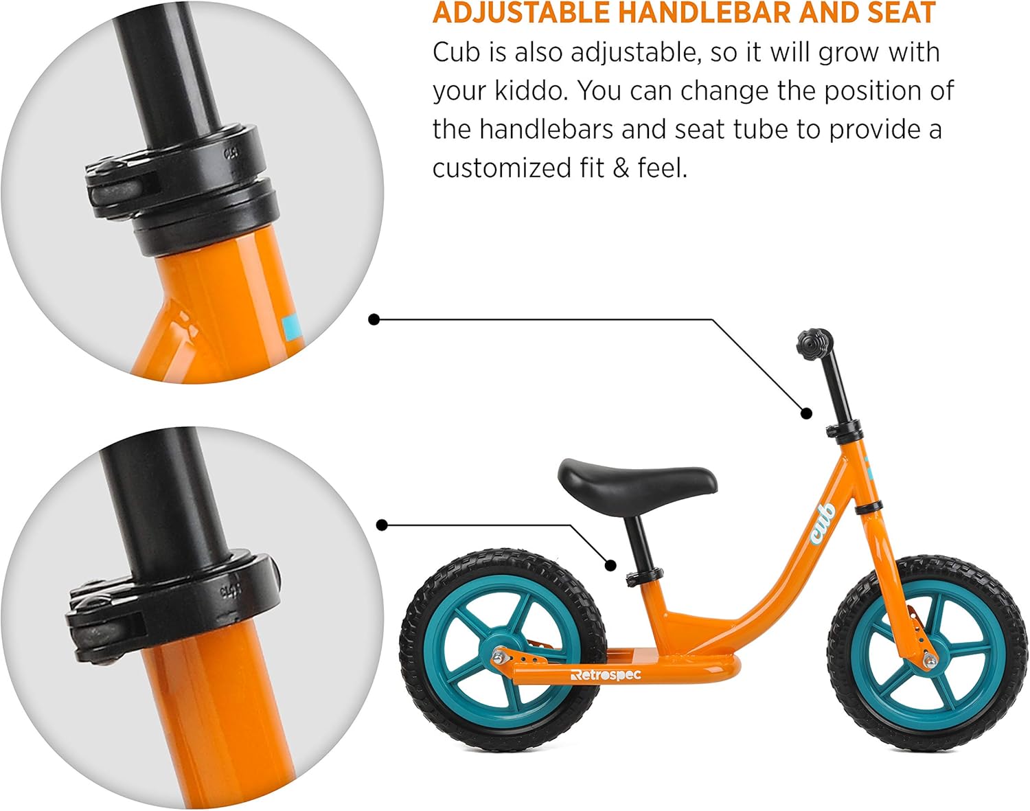 Retrospec Cub Kids Balance Bike No Pedal Bicycle - Beginner Toddler Bike - Steel Frame & Air-Free Tires - Girls & Boys 2-5 Years - Eggshell : Toys & Games