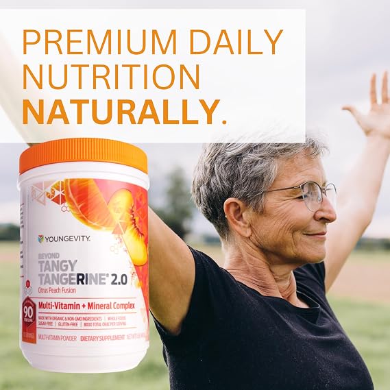 Youngevity Beyond Tangy Tangerine 2.0 Citrus Peach Fusion Multi-Vitamin & Mineral Complex - Made with Natural & Whole Foods | 8,000 ORAC