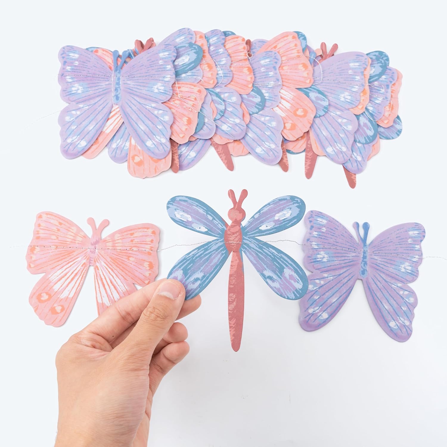 Cheerland Pastel Butterfly and Dragonfly Party Decorations Hanging Butterfly Garland Spring Party Decoration Banner for Floral Tea Party Theme Paper Garlands Baby Shower Garden Backdrop Supplies 4 Pcs - Image 5