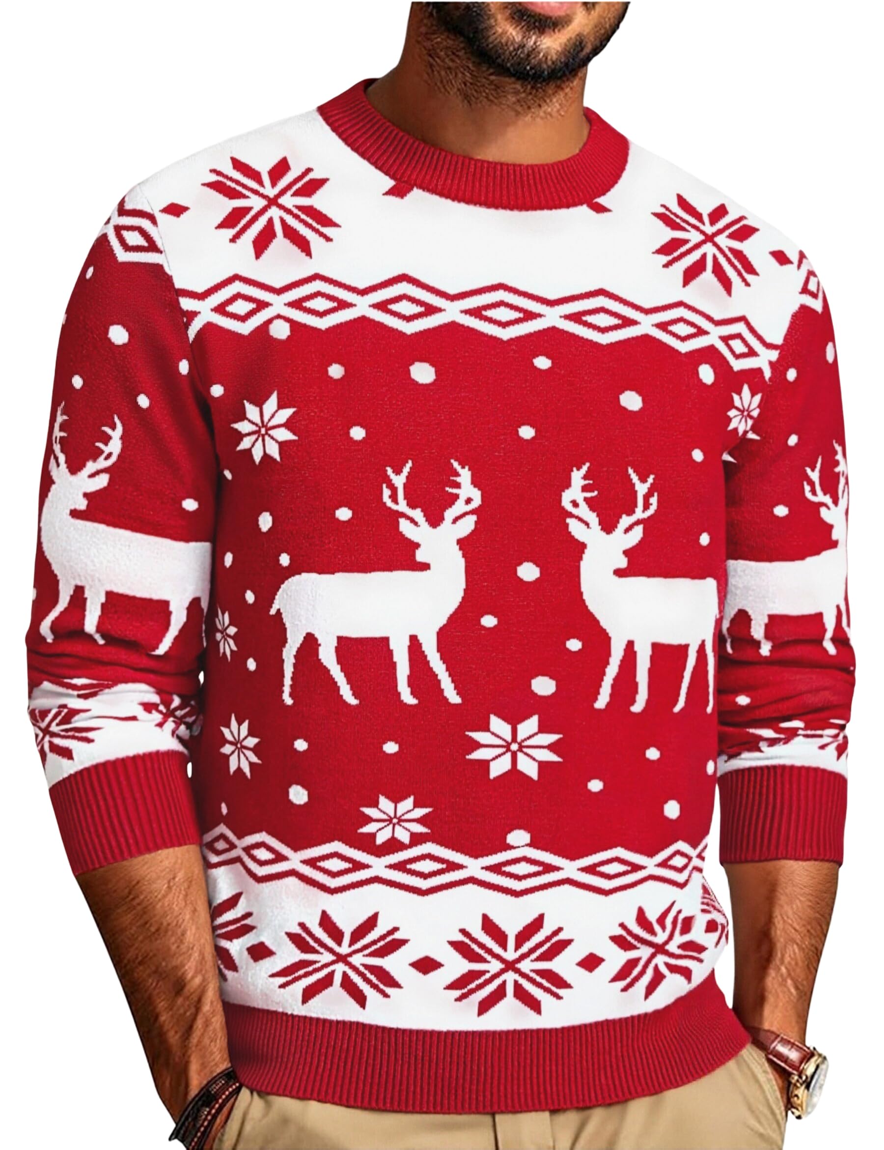 Demegimi Weihnachtspullover Herren Rundhals Pullover Christmas Sweater Herren Weihnachten Strickpullover S-XXL