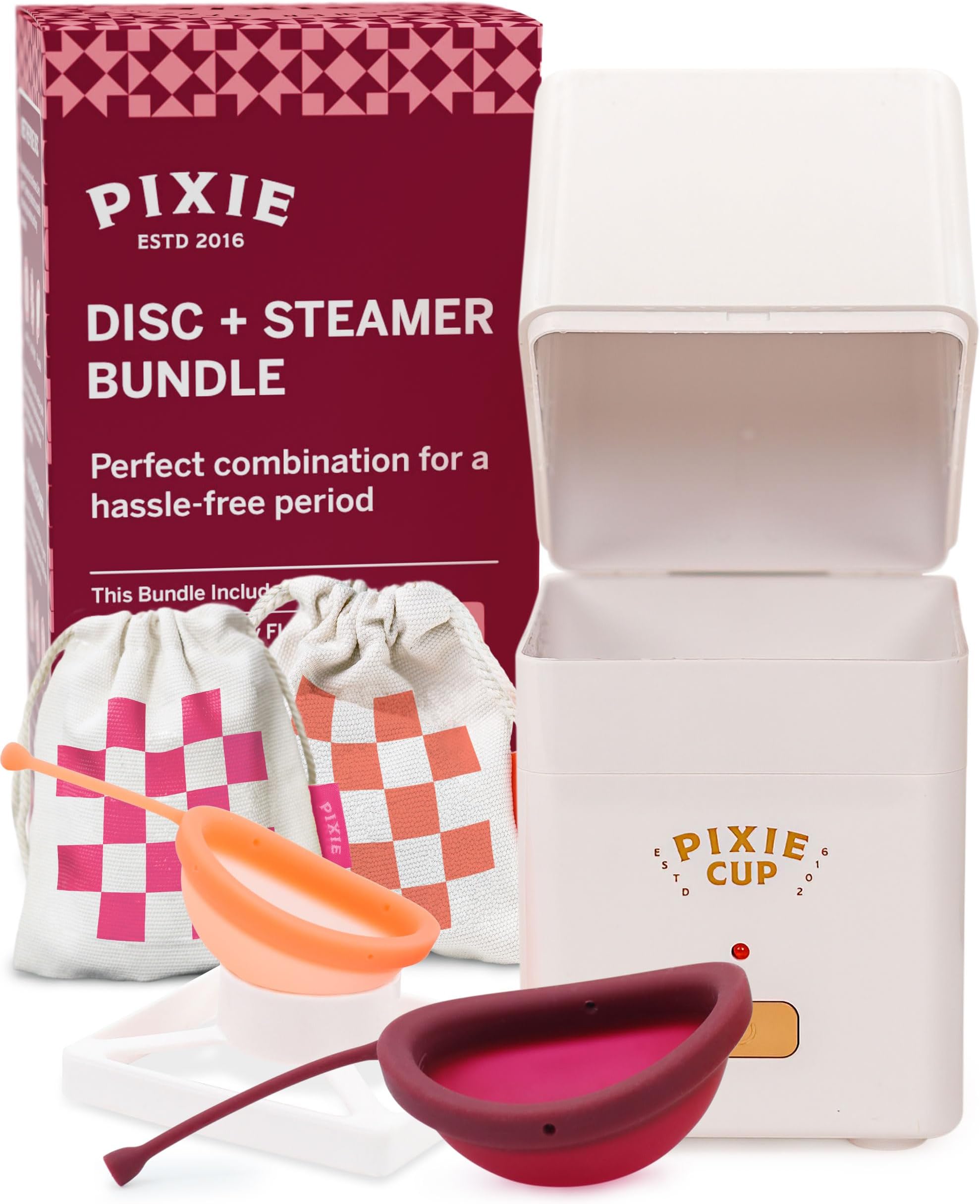 Menstrual Sterilizer + Large & Small Disc - Kill 99.9% of Germs with Menstrual Cleaner Steamer Solution - Period Sterilizer Works in 3 Minutes! Compact Size & Travel Portable
