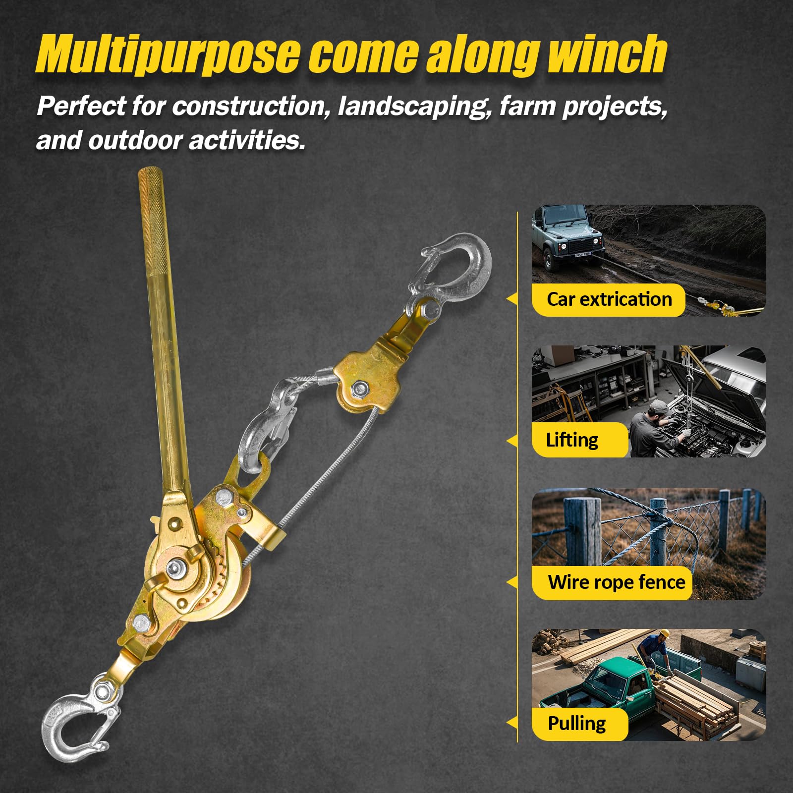 SENKEYFE Come Along Winch - 10FT Heavy Duty Puller -6 SENKEYFE Come Along Winch - 10FT Heavy Duty Puller -6