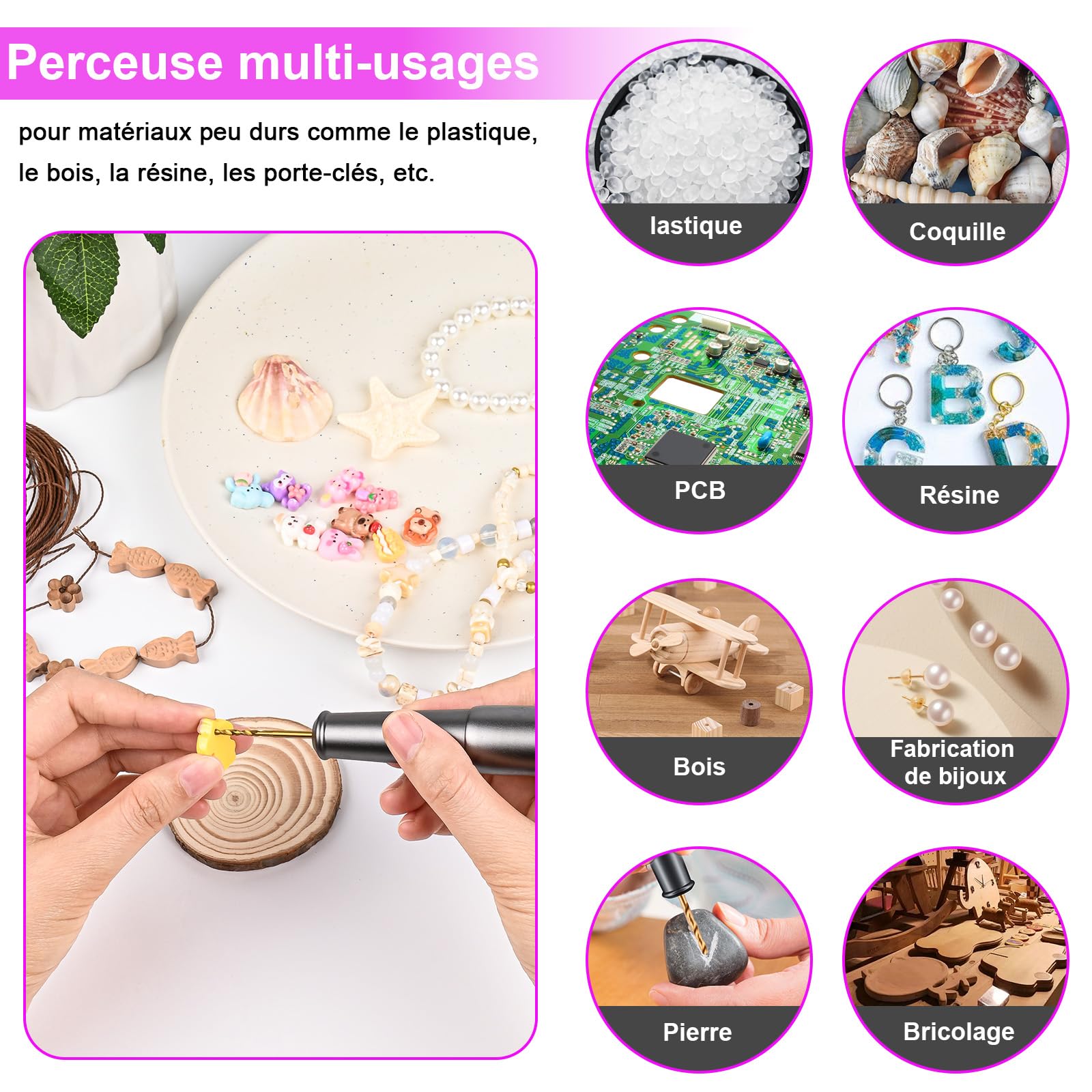 Mini Stylo Perceuse Électrique, GuKKK Mini Perceuse Sans Fil à 5 Vitesses, Mini Perceuse Électrique Manuelle avec 10 Petits Forets, pour Résine, Bijoux, Circuit Imprimé, Cuir, Plastique