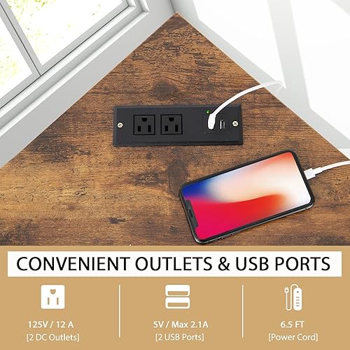 Miniatura 7 de Tangkula Escritorio esquinero con toma de corriente y puertos USB escritorio triangular para computadora con estación de carga estante de