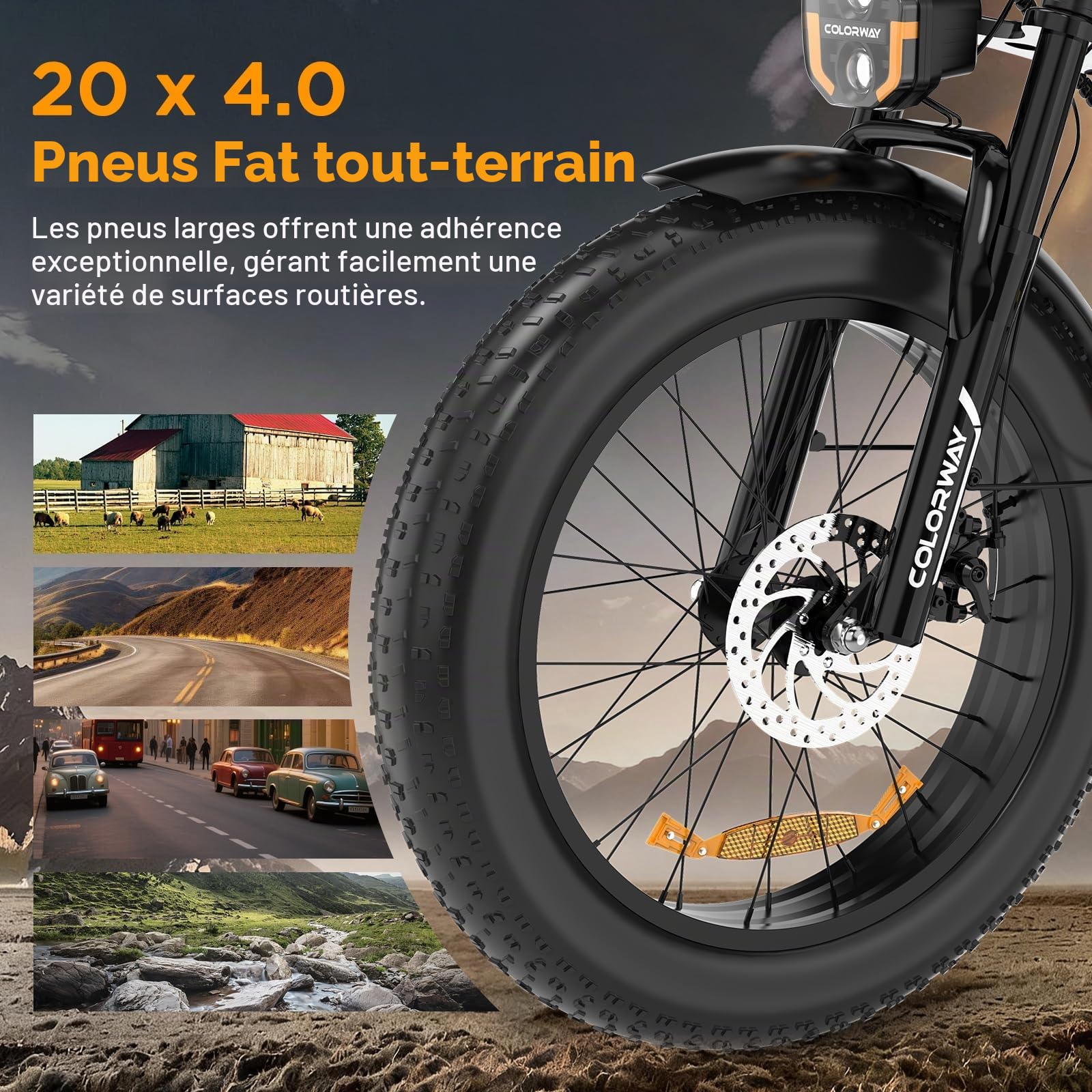 COLORWAYVélo Électrique Adulte Homme 20 Pouces Fat Tire 250W, EBike Homme Puissant Tout Terrain,Pedelec 36V/48V avec Batterie Amovible Grande Autonomie,Double Frein à Disque et Écran LCD Intelligent