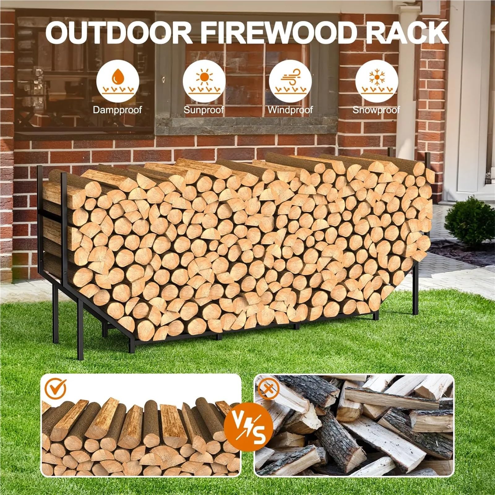 Porta legna da ardere Portalegna in metallo resistente regolabile da 4 piedi/5,3,9 piedi for lo stoccaggio della legna for caminetti interni/esterni(5.3ft Firewood Rack)