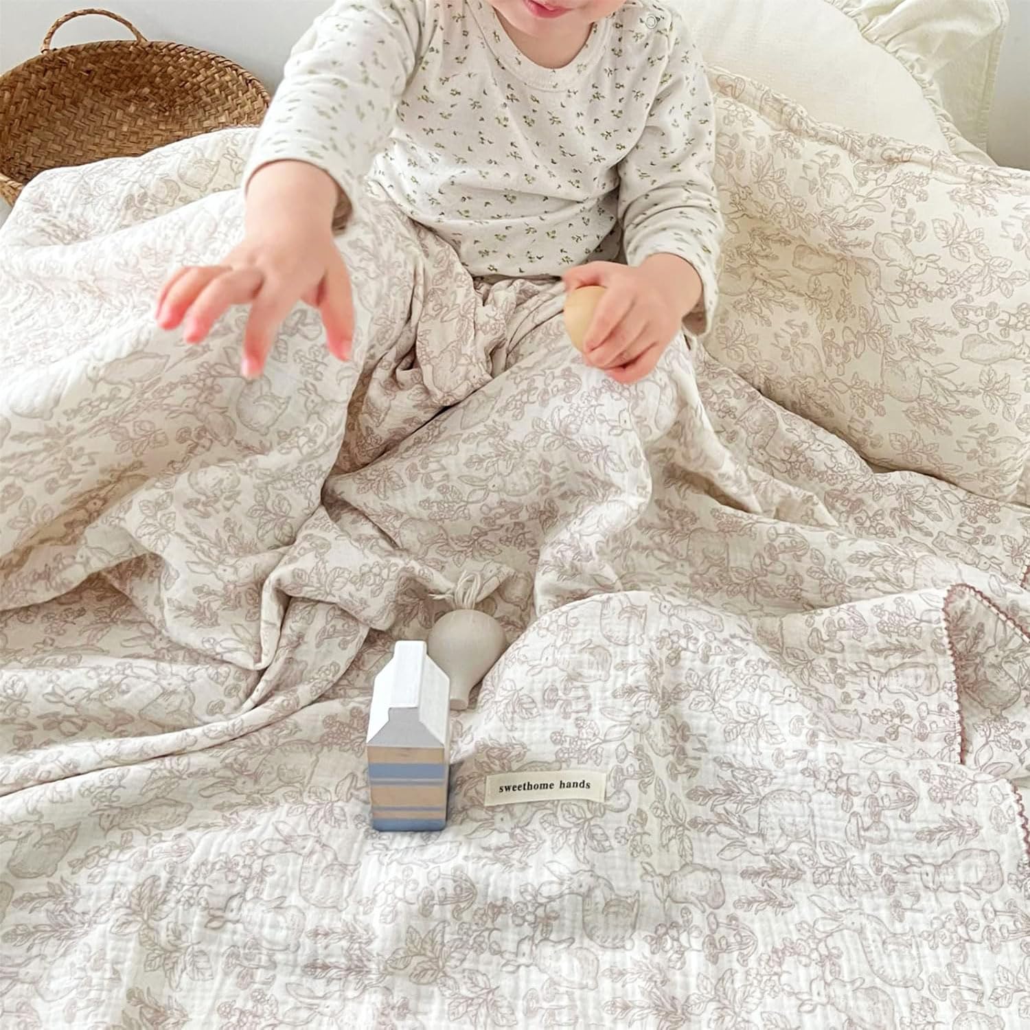 BuLuTu 4-Layer Large Baby Crib/Cradle Blanket Nursery Throw Blanket Reversible Cotton Muslin Kids Bed Blanket for Boys Girls,Breathable,Lightweight,