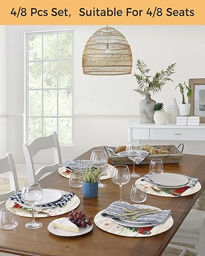 Miniatura 6 de Paquete de 2 manteles individuales redondos trenzados, I'll be Home de grano de madera de 15 pulgadas, lavables, resistentes al calor, para cocina,