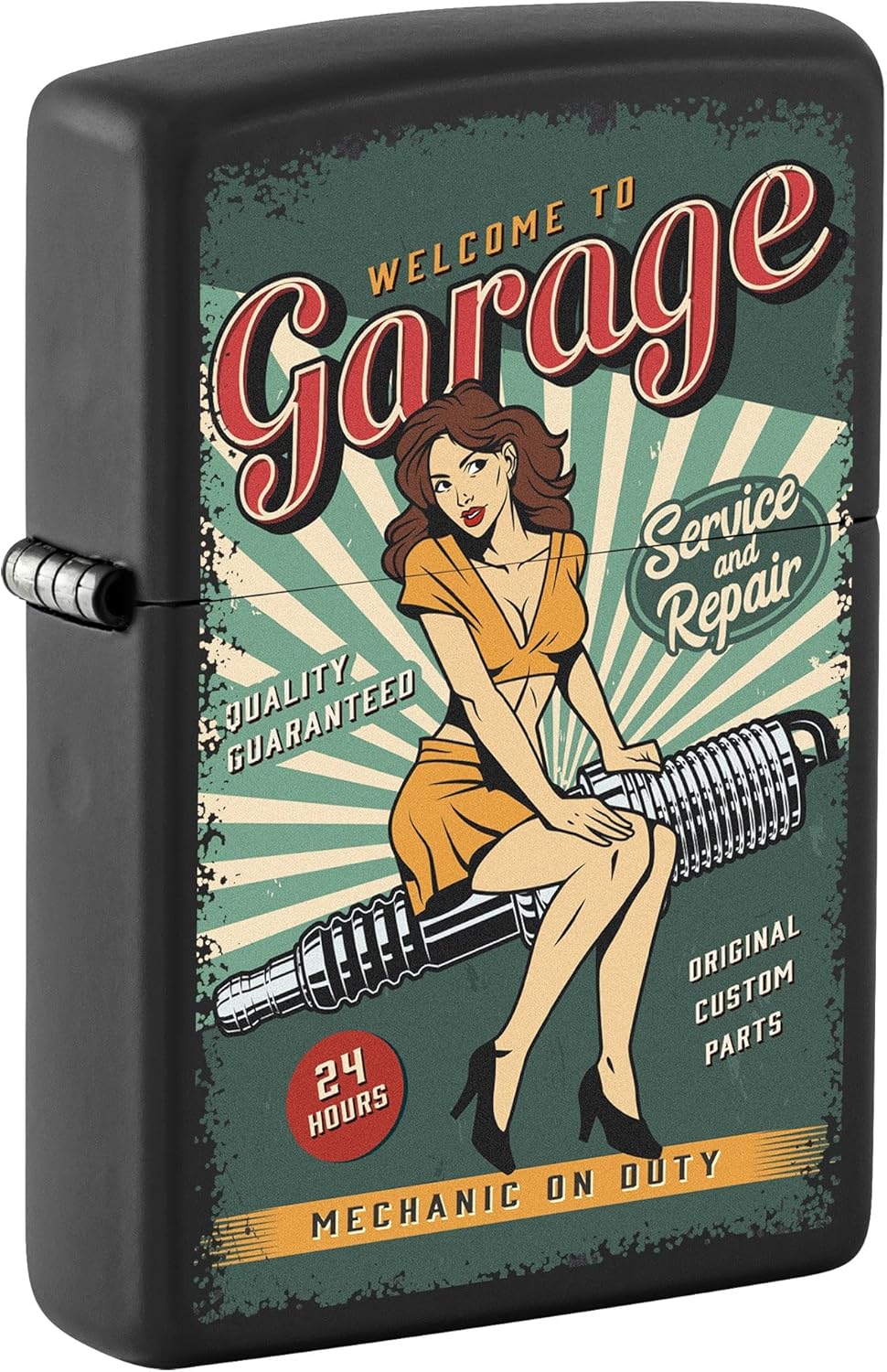Zippo Lighter: Auto Garage, Pin-up Girl - Black Matte 81678