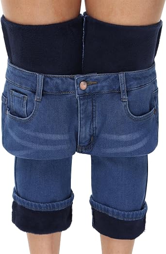 Amazon.com: KDF Pantalones de mezclilla con forro polar para mujer,  térmicos de invierno, cálidos, elásticos, con forro polar : Ropa, Zapatos y  Joyería