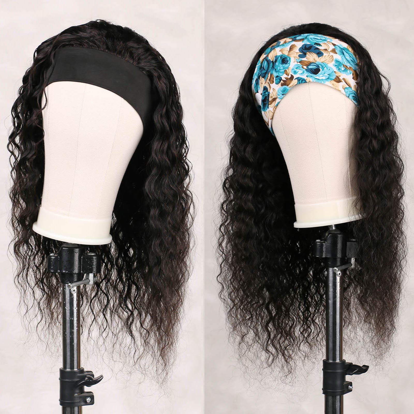 Headband Wigs Human Hair for Black Women Water Wave Human Hair Wig 20 inch Glueless wig with headband attached Curly None Lace Front Wigs 9A Brazilian Remy Hair - Image 2