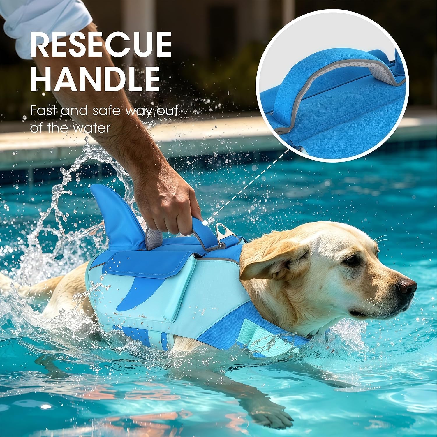 Dogcheer Shark Dog Life Jacket, High Buoyancy Dog Life Vest with Removable Foam Panels, Rescue Handle & Reflective Stripes, Dog Swimming Vest for Swim-Loving, Beginner, Senior & Weak Dogs, Blue XL
