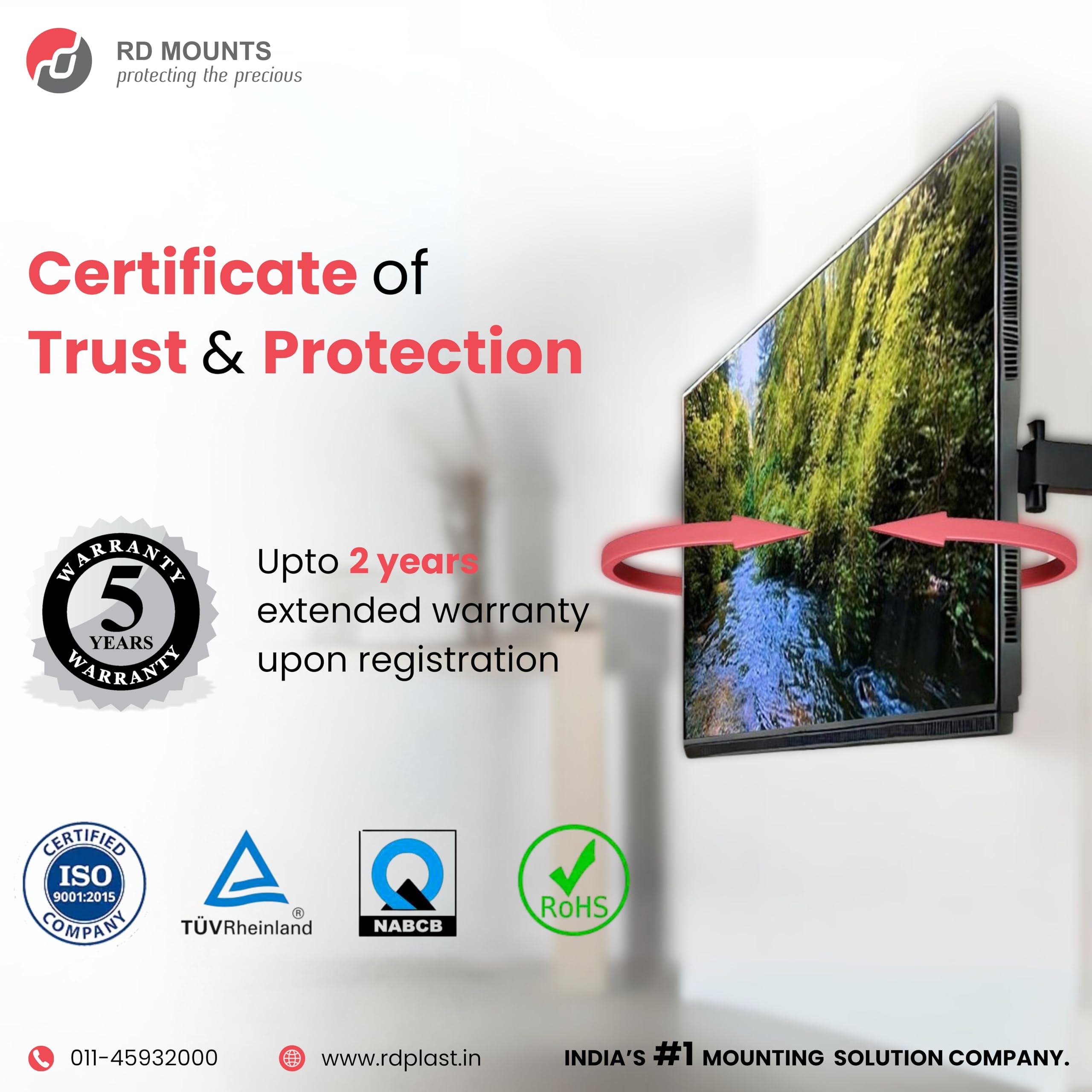 RD MOUNTS Swivel TV Wall Mount for 32-40 Inch LED, LCD, OLED & QLED TVs, Heavy Duty Cantilever Articulating Adjustable TV Wall Bracket, Compatible with Sony, LG, Samsung & More, RW 9820-6 3