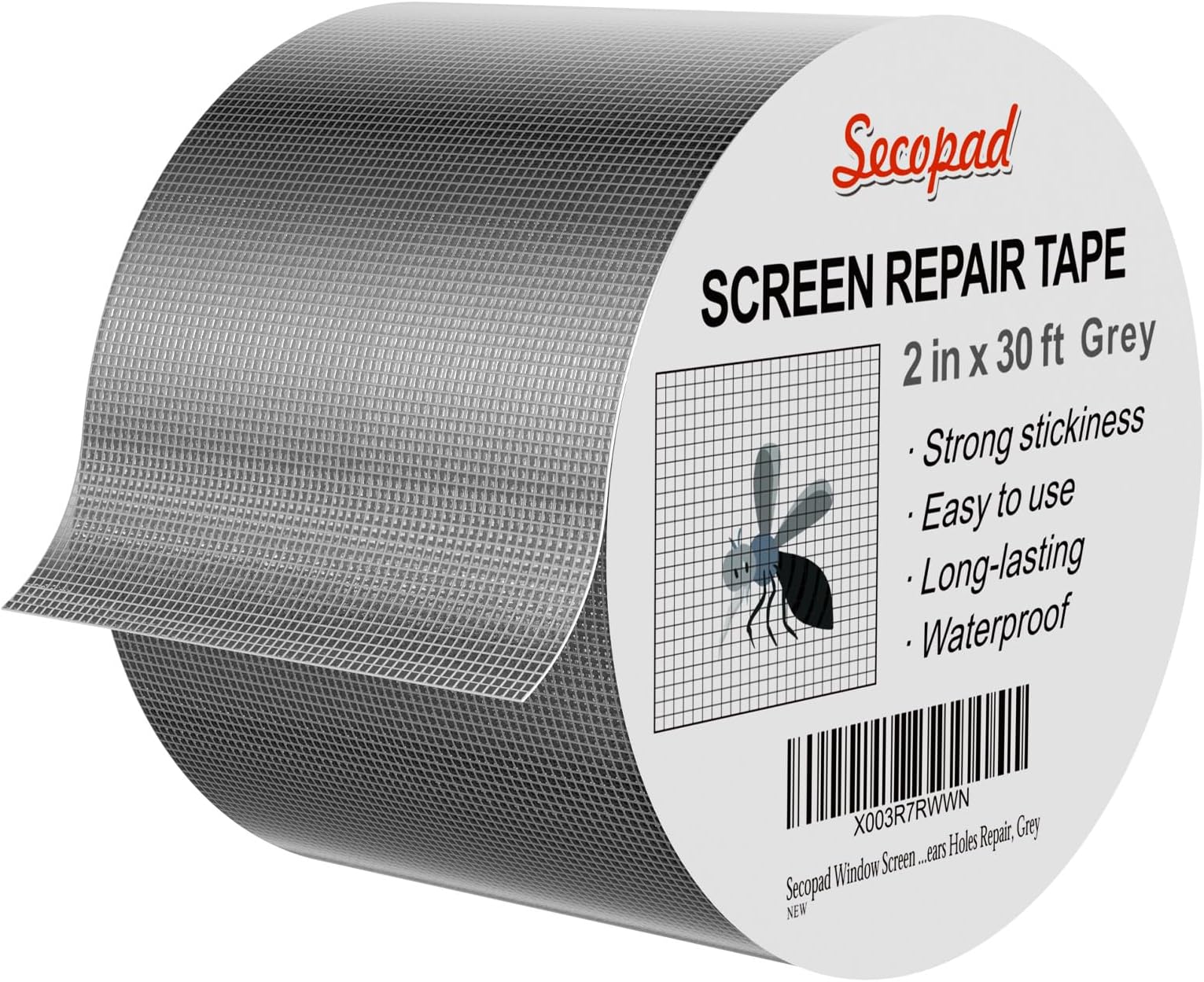 Secopad 2" x 360" (30FT) Screen Repair Tape, Screen Repair Kit, Grey | Window Screen Patch, Quick Repair, Strong Adhesive, Easy to Use, For Mesh Window & Door, Cuttable Fiberglass, No Tools Needed