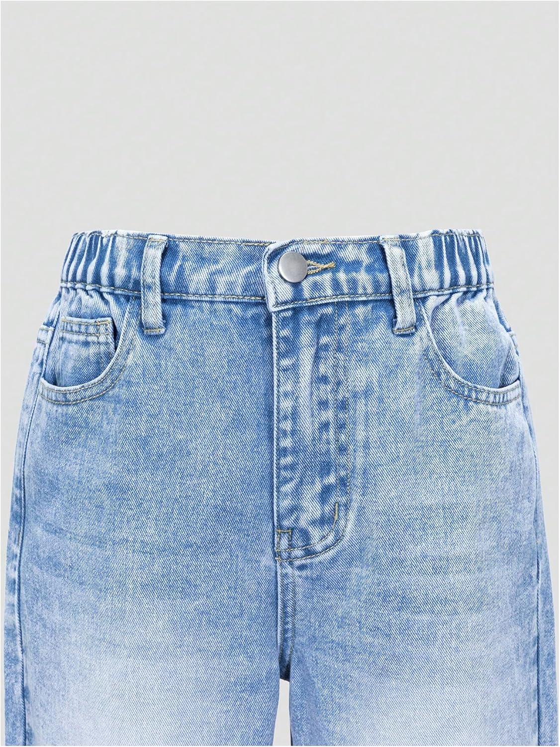 SHENHE Girl's Wide Leg Jeans Casual Elastic Waist Loose Jeans Denim Pants with Pockets - Image 3