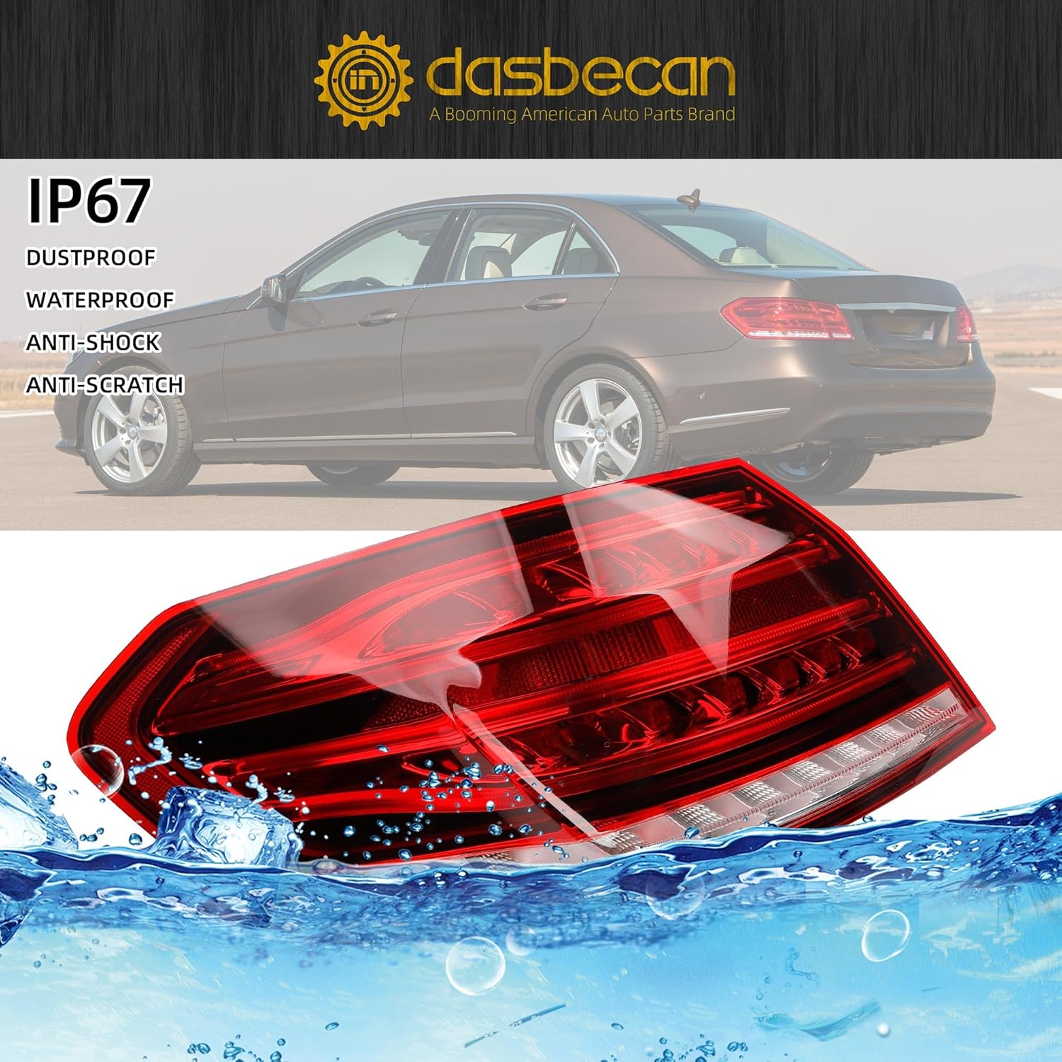 Dasbecan Driver Left Side Tail Light Assembly Compatible with 2014-2016 Mercedes Benz W212 E Class E250 E300 E350 E400 E550 E63 Rear Lamp Outer w/Led Bulbs Replaces# 2129061303 MB2804112