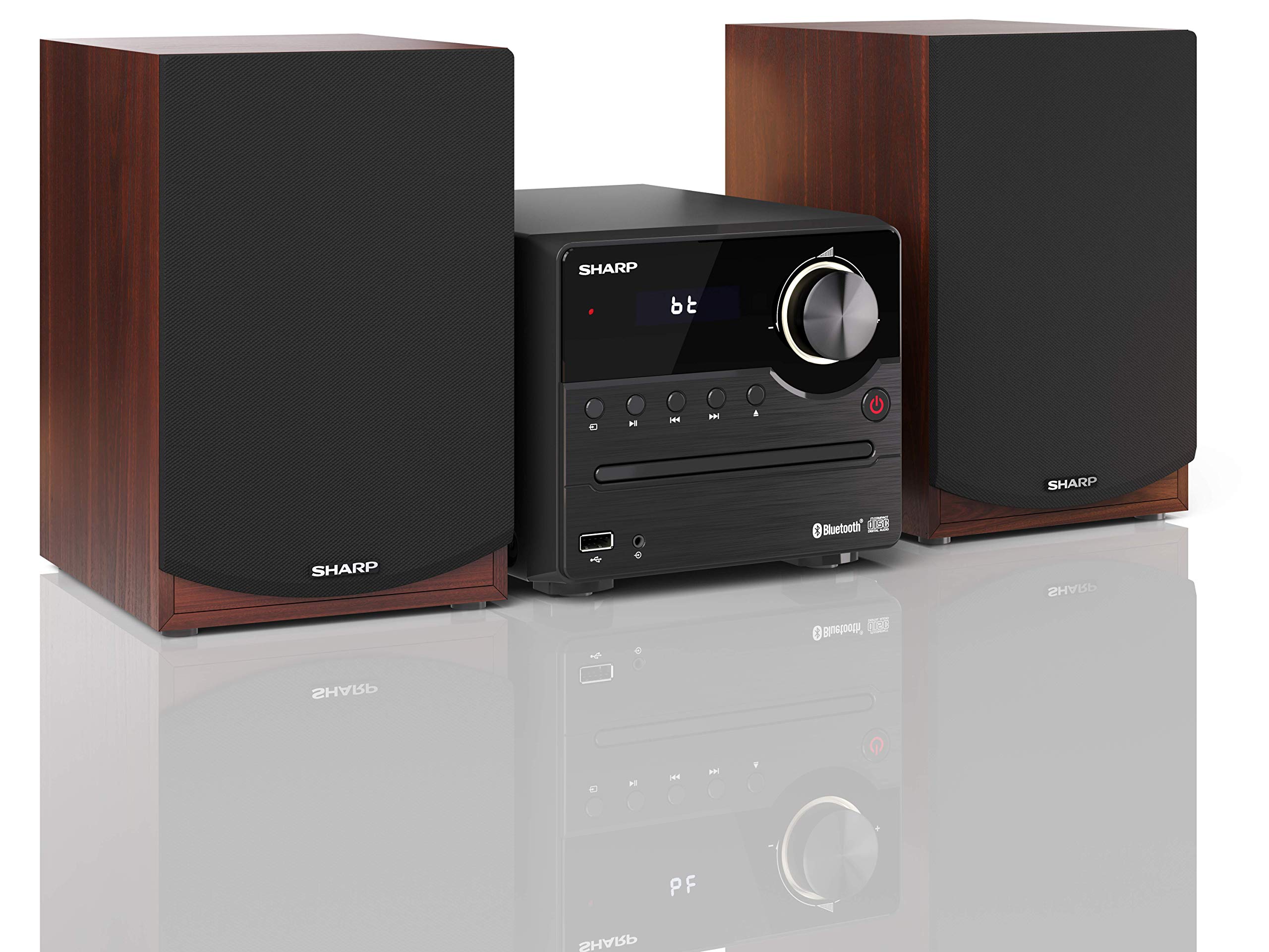 Sharp XL-B512(BR) Micro Chaîne Stéréo avec Radio FM, Bluetooth 5.0, CD-MP3, Haut-parleurs en Bois, 45 W Marron