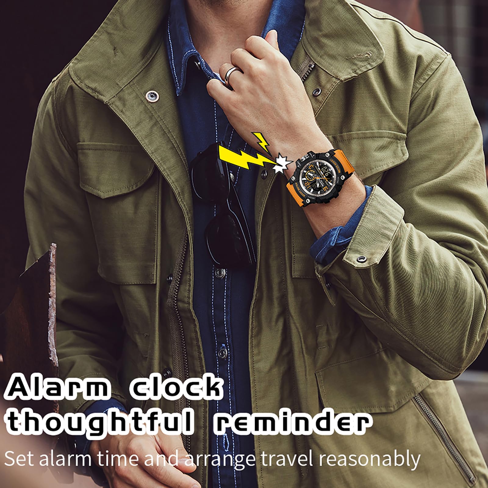findtime Montres d'extérieur pour homme, numérique, analogique, grande montre, double heure, chronomètre, rétroéclairage LED, 12/24 h, style militaire, design robuste, noir et blanc