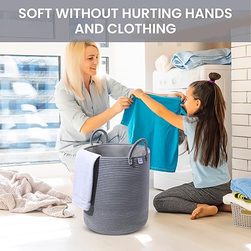 Miniatura 2 de Cesta de cuerda para la ropa sucia con cubierta antipolvo, cesta de zapatos de algodón tejido para ropa, almacenamiento de mantas, juguetes,