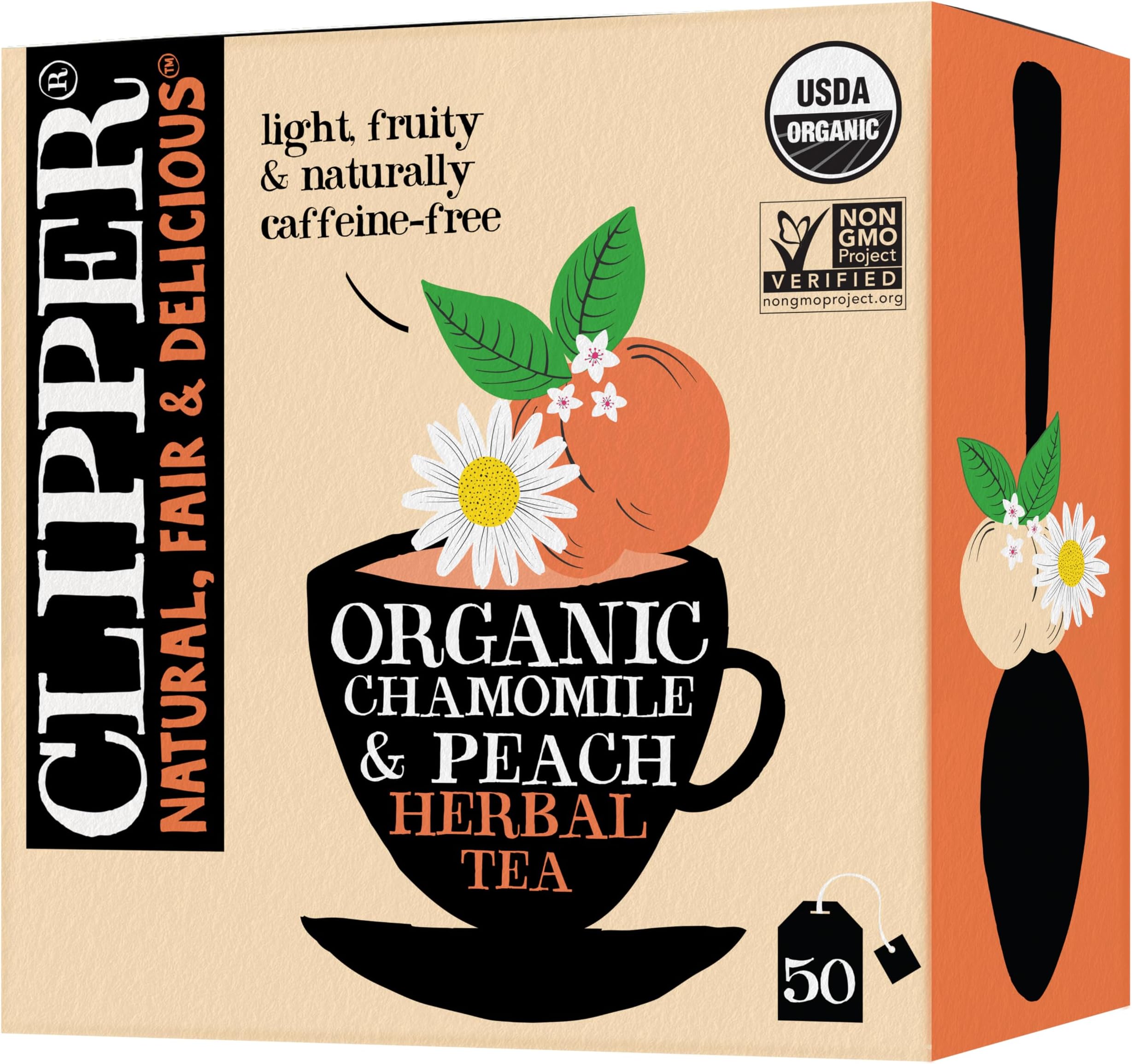 Clipper Tea Chamomile & Peach Teabags – USDA Organic, Great Hot or Iced – Natural, Fair & Delicious Fruity Chamomile & Peach Infusion – 50 Tea Bags