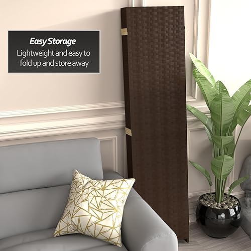 Miniatura 5 de Oriental Furniture - Divisor de habitación de fibra tejida de 6 pies de alto, 5 paneles, color moca oscuro