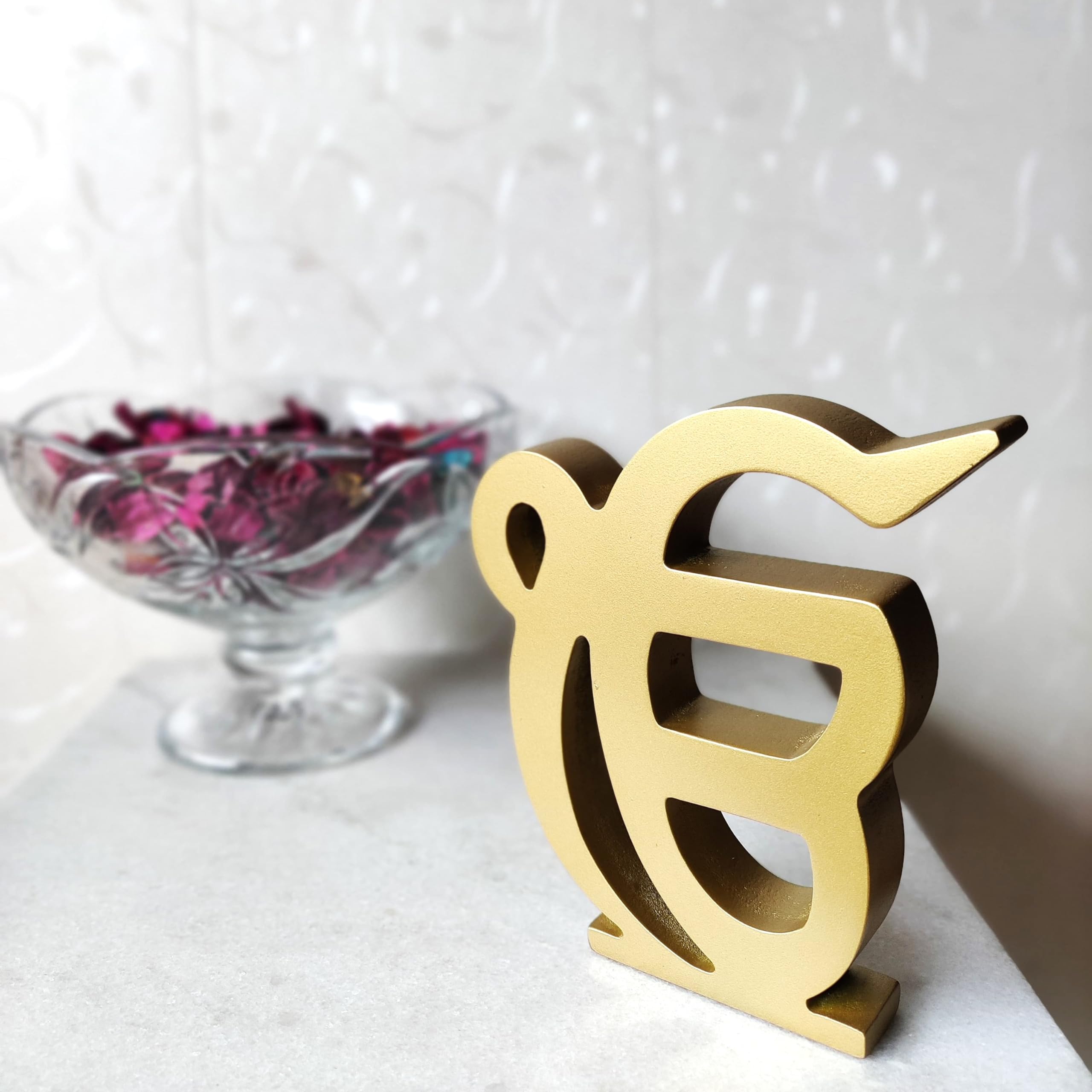 Zeco Home Sikh Religious Golden Table Top Showpiece Article for Home Temple Room Decoration Wall Decor (Ek Onkar)