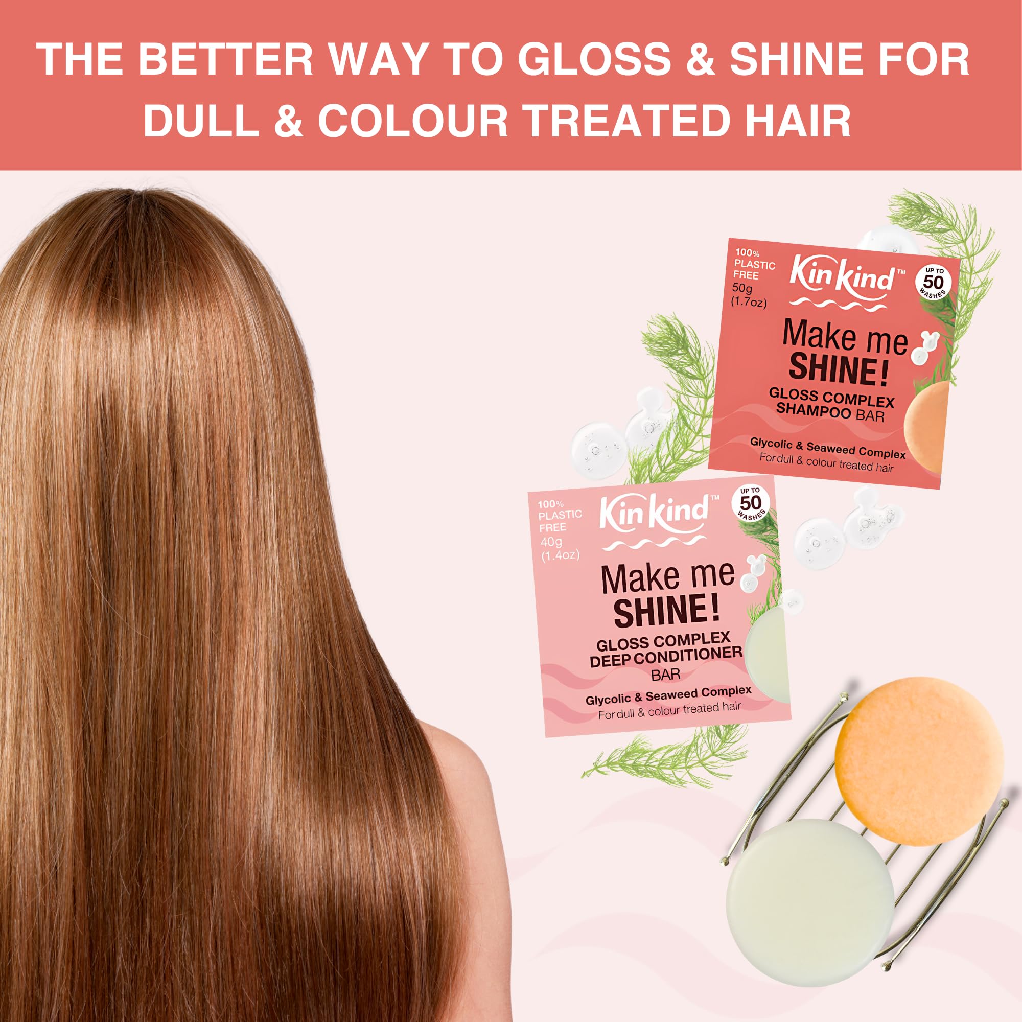 KinKind - Make Me SHINE Conditioner Bar - Cheveux colorés et méchés - Conditionneur à la noix de coco - Jusqu'à 50 lavages