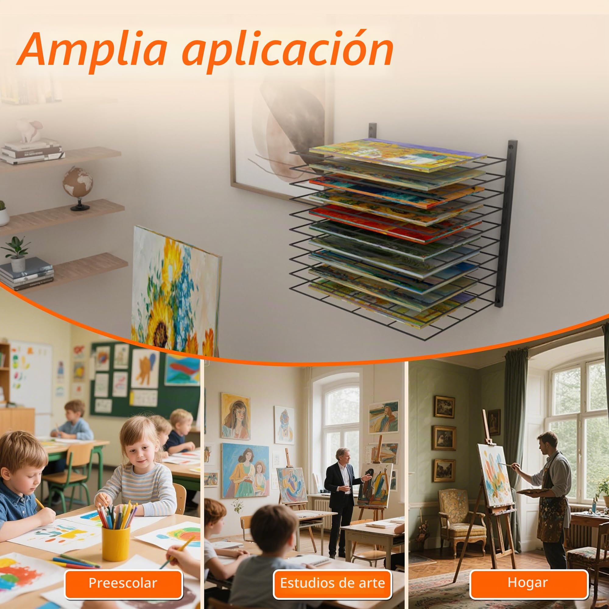 Estante de secado artístico, 10 estantes ajustables, se adapta a todas las paredes, estante de secado artístico para aulas, estudios y espacios creativos