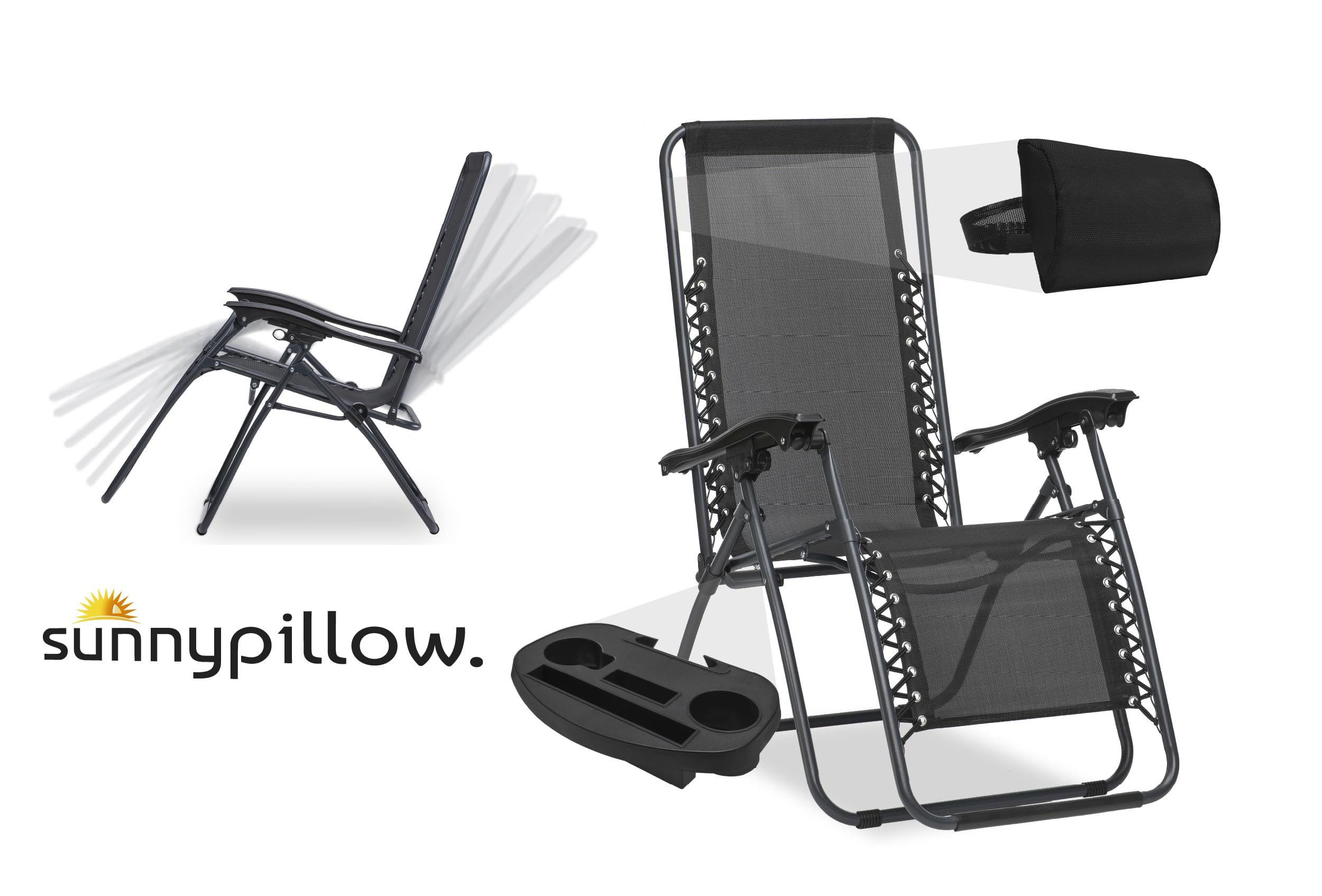 sunnypillow Leżak do opalania, składany, z uchwytem na napoje, krzesła ogrodowe do ogrodu, na balkon, taras, odporny na warunki atmosferyczne / do użytku na zewnątrz, regulowane oparcie z