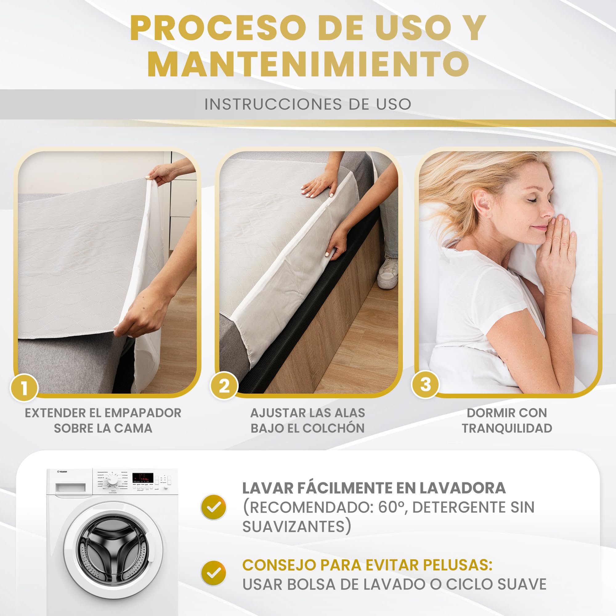 Empapadores Cama Adultos Antimanchas Gris 135x86cm Impermeables 5 Capas Absorción Alas Ajustables OEKO-TEX Pack 2