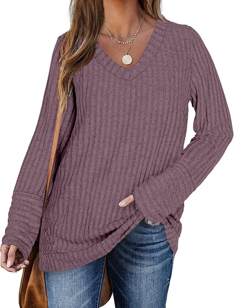 DUOEASE Pull Femme Hiver Col en V Casual Sweatshirts Manches Longues Léger Top - 5