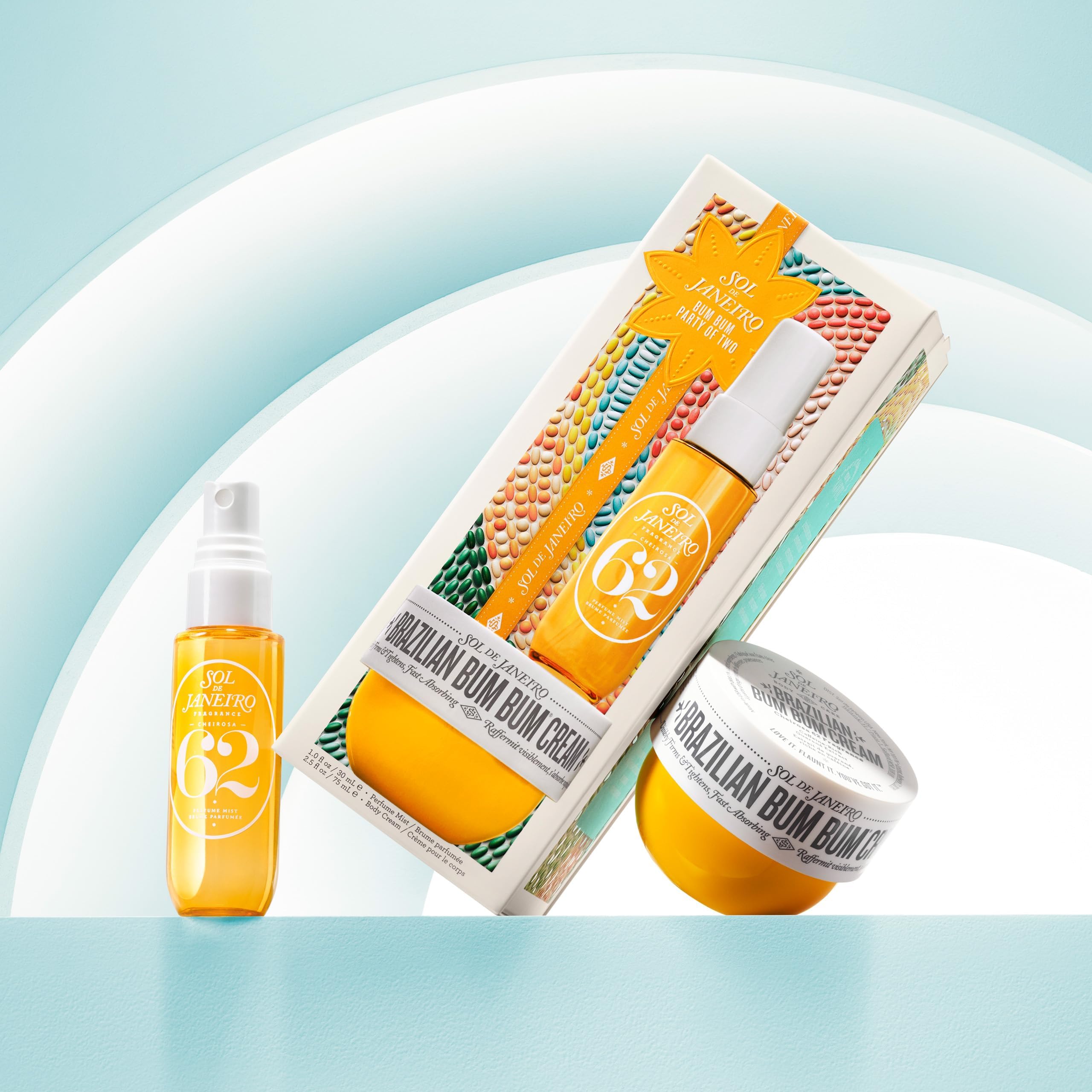 Sol de Janeiro Brazilian Bum Bum Party of Two, Set de cuidado corporal con Crema Bum Bum 75ml y Perfume Cheirosa 62 30ml, Colección de Vacaciones