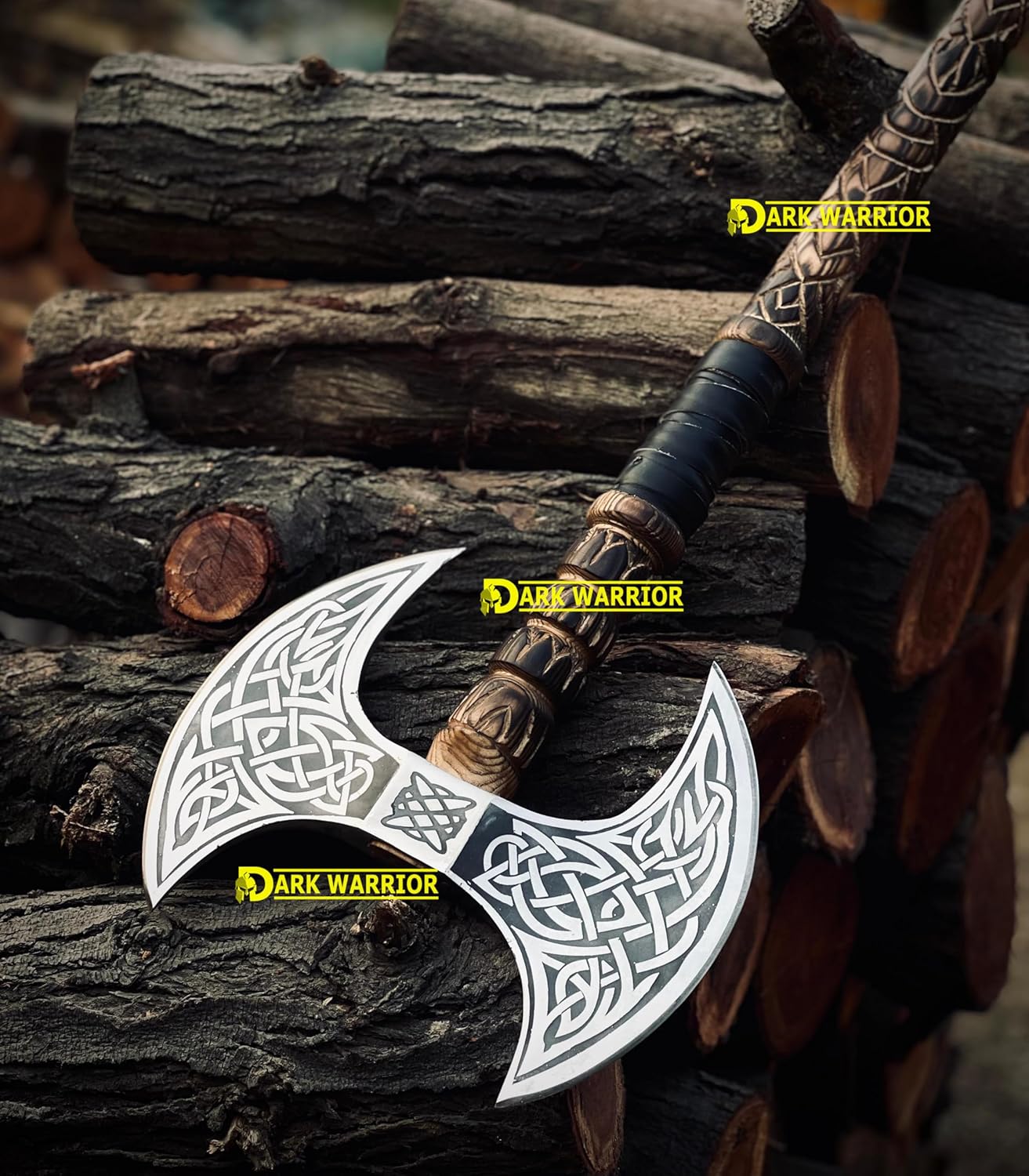 [dark warrior] 36" Double Head Berserker Axe Two Hand Axe Double Sided Axe Hewing Axe Double Edged Battle Axe Large Norse Axe Double Blade Axe Big Viking Axe Hand Forged Axe Blade Axe DW-AX-89890
